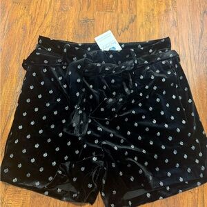 Chic Black Velvet High Waist Shorts with Polka Dots